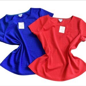 Bundle of 2 Jaclyn Smith Short Sleeve Knit Tops 2XL Blue & Red NWT #169H